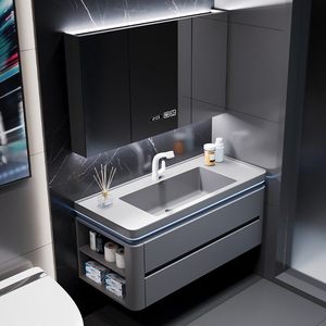 Light luxury hotel style rock integrated basin multifunctional intelligent <b>mirror</b> cabinet bathroom cabinet - Product Image 1