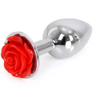 3個セット アルミ合金製 赤いバラ型 バットプラグ 花型 アナルセックストイ BDSM メタル製 アナルプラグ 女性用 アナルプレイ 大人向け ゲイ向けおもちゃ - Product Image 1