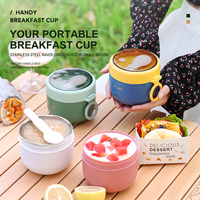 Tasse à petit-déjeuner portable avec couvercle et cuillère, récipient hermétique pour flocons d'avoine et yaourt, compatible micro-ondes, pour les trajets quotidiens au bureau