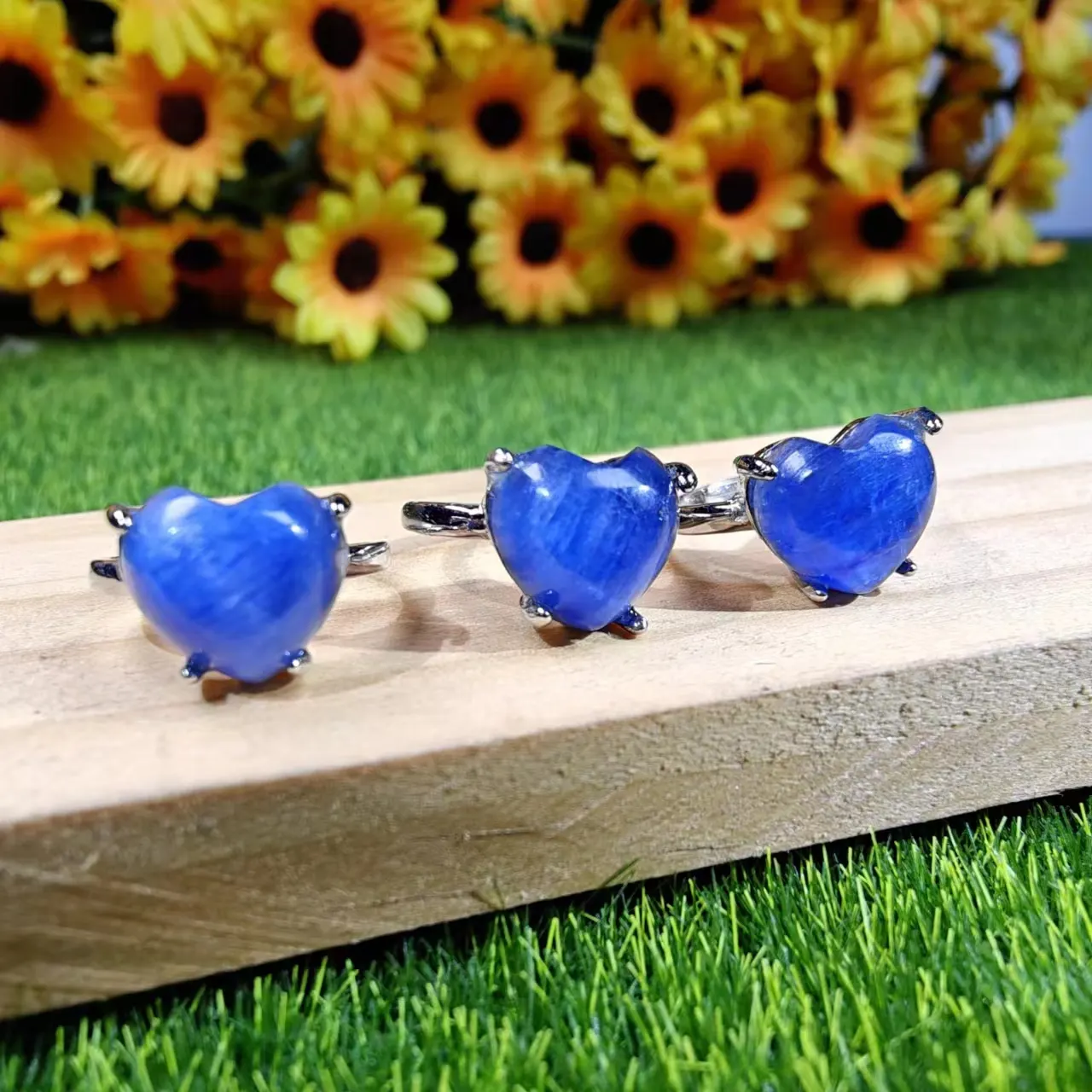 Wholesale Crystal Jewelry Ring Gemstone Rings Blue Kyanite Rings For Love Gifts