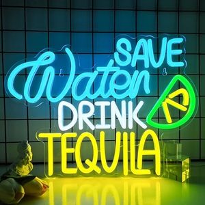 Panneau néon LED « Économisez l'eau, buvez de la tequila » avec motif citron vert, alimenté par USB, en acrylique, pour décoration murale de bar, cocktail ou lounge - Product Image 6
