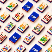 Ubin Mahjong Suvenir London Berukir Dua Sisi Akrilik Tiga Lapis Biru Baru, Set Mahjong Landmark Inggris Latar Belakang Biru