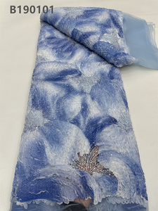 CHOCOO Nuovissimo Tessuto in Pizzo Nigeriano Stampato Viola <span class=keywords><strong>Ricamato</strong></span> con Perline e Paillettes 100% Poliestere Elastico - Product Image 3