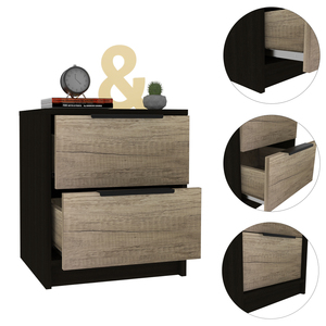 Kaia Nightstand Two <b>Drawers</b> Metal Handle Black Pine <b>Storage</b> <b>Drawer</b> Bedroom Furniture - Product Image 3