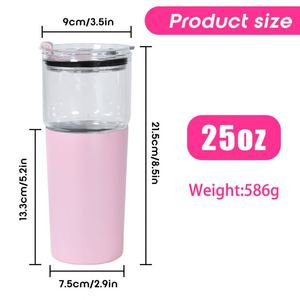 Gobelet d'eau détachable 2-en-1 : Gobelet en verre transparent de 25 oz + Bouteille d'eau isotherme en acier inoxydable à double paroi de 15 oz avec couvercle anti-fuite et paille - Product Image 4