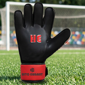 Gants de gardien de but en cuir personnalisés en gros, avec paume avant en latex contact embossé, sangle élastique intégrée, rouge et noir - Product Image 4