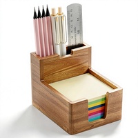 Support de notes adhésives en bois d'acacia en forme de cube avec fente pour stylo, distributeur de notes adhésives 3x3 pour bureau, organiseur de rangement antidérapant
