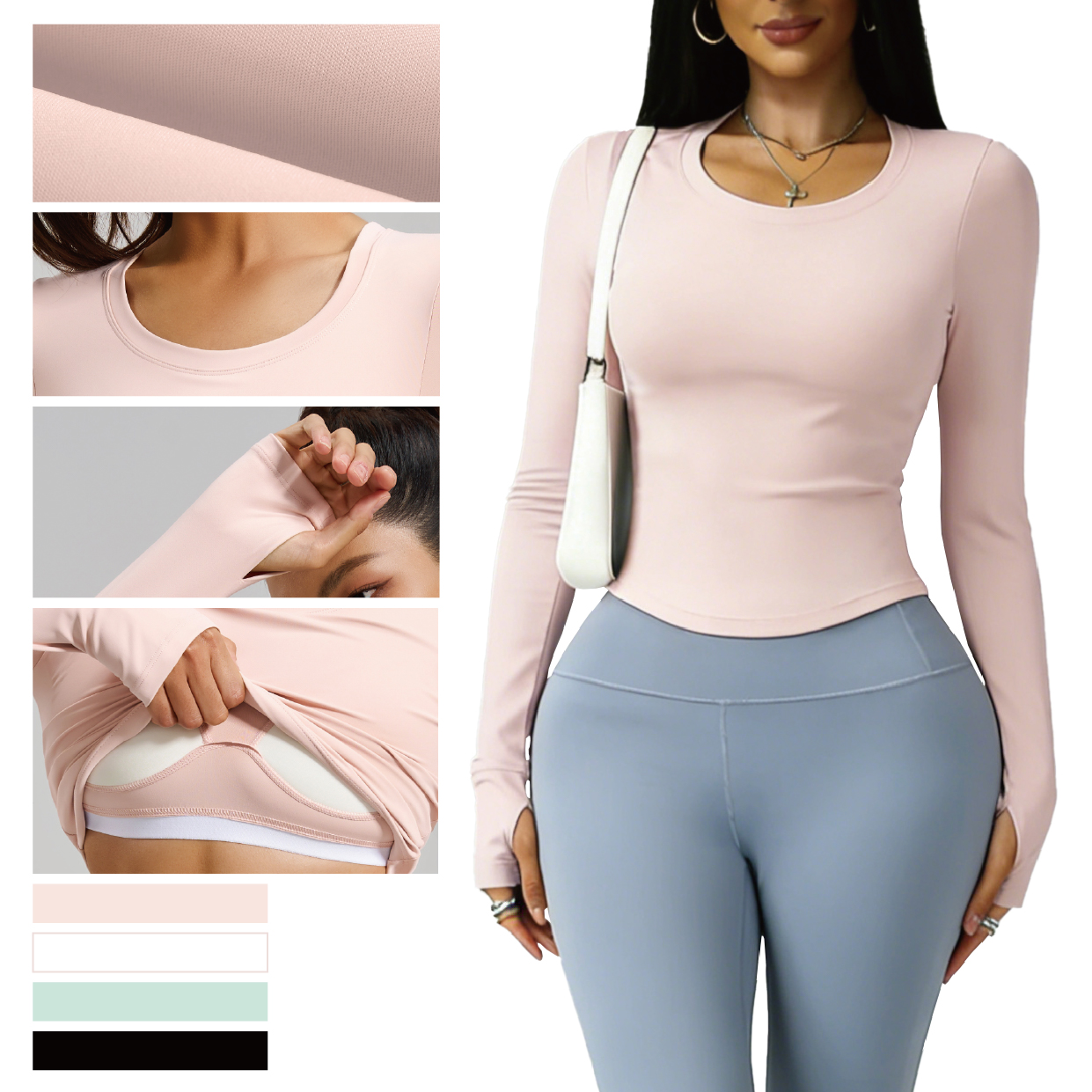 Sports Lightweight Long Sleeve Nude Color Loose Breathable Sweat-Wicking Four-Way Stretch Crew Neck Front Running T-shirt Bra