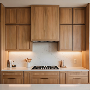 Armoire de cuisine moderne en bois de noyer CBMmart avec îlot <span class=keywords><strong>central</strong></span> en <span class=keywords><strong>marbre</strong></span> intégré, éclairage LED, armoire de cuisine personnalisée pour la maison - Product Image 6