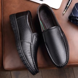 Men's Top Grain Cowhide Leather Slip-On <b>Shoes</b> Round Toe Breathable Soft Sole Casual <b>For</b> Middle Aged And <b>Elderly</b> - Product Image 1