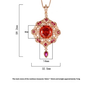 Fashion Eco-friendly <b>Copper</b> Jewelry Retro Rose Cut Red Cubic Zirconia Pendant Necklace for Female Daily & Party Wear Bulk Supply - Product Image 2