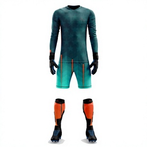 Ensemble de maillot de gardien de but personnalisé à manches longues, imprimé nuage vert sarcelle foncé, chemise et short à rayures orange, nom et numéro de l'équipe, sublimation, pour jeunes - Product Image 1