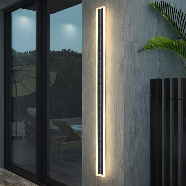 Solar Modern Long Strip LED Porch Linear Light IP65 Villa Sconce Aluminum Waterproof Black Garden Wall Light