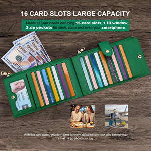 <span class=keywords><strong>Portafoglio</strong></span> RFID Personalizzato per Donne, Grande Formato <span class=keywords><strong>Verde</strong></span>, Bifold con Tasca con Cerniera, Porta Carte di Credito per Donne - Product Image 5