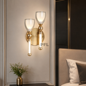 Lámpara de Pared Vertical de Dos Luces en Negro Perla, con Doble Tubo Acrílico en Forma de <span class=keywords><strong>Copa</strong></span> de Vino, Aplique LED para Pasillo, Dormitorio, Cabecera - Product Image 2