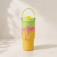 Gobelet isotherme esthétique de 40 oz style crème glacée pastel avec paille, sans BPA, anti-fuite, pour voyage