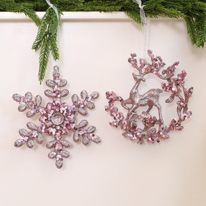 Ornements de Noël suspendus LINGKAI en forme de renne, de ballerine et de papillon, avec paillettes roses, pour la décoration de l'arbre de Noël - Product Image 3