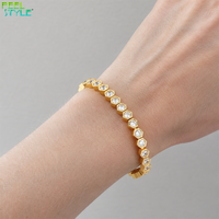 Bracelet tennis pour femme serti de zircone cubique ronde, ton or et argent, bijou de mode pour soirée