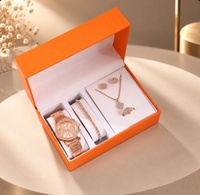 Ensemble de bijoux pour femme, montre en or rose, collier, boucles d'oreilles, bague, bracelet, ensemble de bijoux tendance 5 pièces, logo personnalisé, cadeau