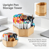 Organisateur de rangement hexagonal robuste en bambou pour marqueurs, crayons de couleur et pinceaux, idéal pour la maison, l'atelier d'art ou le bureau