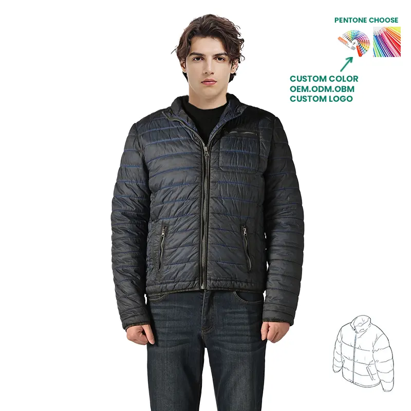 Abrigo de invierno al aire libre Casual acolchado ligero Stand Collar cálido algodón chaqueta de vuelo para los hombres