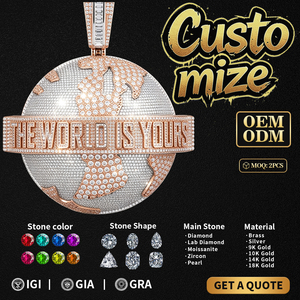 Nouveauté - Pendentif globe entièrement pavé en argent 925 et moissanite - Le <span class=keywords><strong>monde</strong></span> est à vous - Collier hip-hop pour homme - Bijoux unisexes - Product Image 1