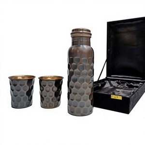Large Eco-Friendly Asian Zen Hammered Ayurvedic <b>Copper</b> <b>Water</b> <b>Bottle</b> Portable for Home Office Outdoor Drinking by Vedela Naturals - Product Image 1