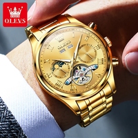OLEVS 7005 Montre pour hommes d'affaires Montres mécaniques automatiques pour hommes Tourbillon Calendrier Phase de lune Montre-bracelet étanche
