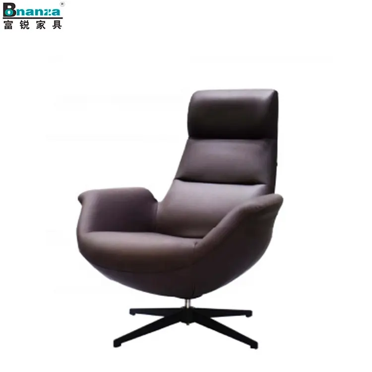 C2C B2B European hot sales brown home swivel vintage leather sofa chair with black coating base