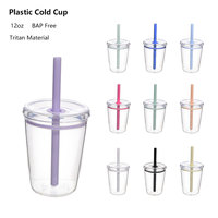 En stock – Gobelet en plastique transparent à double paroi multicolore avec paille, 350 ml, 450 ml, 650 ml, en acrylique, avec couvercle et logo personnalisé