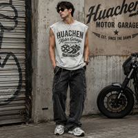 Gilet sans manches haut de gamme personnalisé pour homme, 300 GSM, impression sérigraphique effet craquelé, bords bruts, pour marque de créateur, marque privée, usine ODM