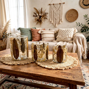 Porte-bougie décoratif en verre à motif de feuilles, pot à bougie rond, lanterne de table pour la décoration de la maison, Noël - Product Image 1