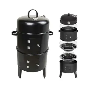 3 In 1 Grill Smoker 3 Layers Tower Grill Smoker Vertical Barrel Charcoal Barbecue Grill Smoker Charcoal BBQ