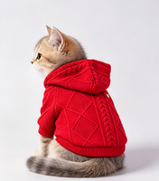 Pull à capuche rouge pour animaux de compagnie, best-seller, de haute qualité, motif losanges en tricot torsadé 3D, manteau chaud pour chiens et chats