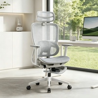 Chaise de bureau ergonomique entièrement en mesh, inclinable à 135 degrés avec repose-pieds rétractable et soutien lombaire réglable