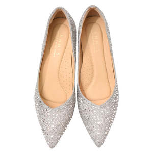 Plata V-Cut Tacones finos Diamantes de imitación Slip-On Tacón bajo Zapatos de novia puntiagudos 5cm - Product Image 1