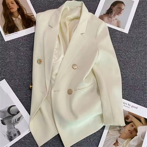 Veste de costume fine et respirante pour femme, style automne, unie, décontractée, double boutonnage, élégante, pour le bureau, en maille - Product Image 2