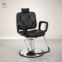 Fauteuil de Barbier en Cuir Premium avec Accoudoirs et Base à Pompe à Huile pour Salons de Beauté