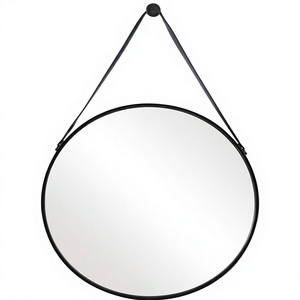 Modern Iron <b>Round</b> <b>Wall</b> <b>Mirror</b> Black Frame Glass Surface Minimalist Design Hanging Decor for home villa restaurant - Product Image 1