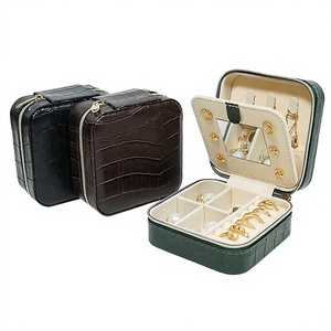Peike Ready Ship Luxury Crocodile Artificial Leather Jewelry Storage <b>Box</b> <b>Mirror</b> Organizer Customizable Color Design - Product Image 3
