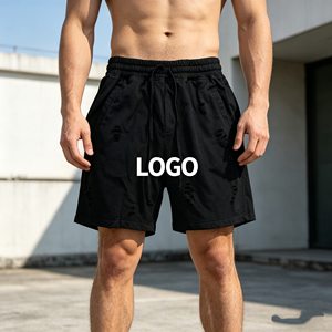 กางเกงขาสั้นผู้ชายผ้าฝ้ายเฟรนช์เทอร์รี่ 500gsm 100% ขอบดิบ ทรงหลวมขากว้าง กางเกงขาสั้นผู้ชายแบบมีเชือกผูกประดับเพชร กางเกงขาสั้นลายพ่นสีลายลิง - Product Image 4