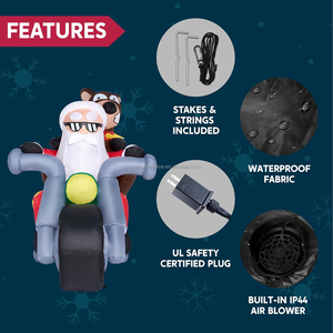 Décoration de Noël gonflable lumineuse personnalisée, Père Noël à <span class=keywords><strong>moto</strong></span> avec <span class=keywords><strong>rennes</strong></span>, décoration extérieure pour les fêtes de fin d'année - Product Image 2