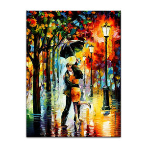 Cuadro de Arte Moderno Impresionista en Lienzo con Textura 3D de Lluvia, Paisaje Nocturno, Pintura para Dormitorio - Product Image 1