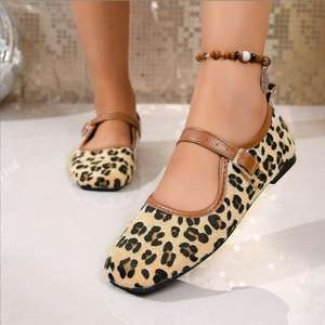 Chaussures plates pour dame confortable décontracté léopard fermer bout carré Extra large largeur grandes femmes <span class=keywords><strong>ballerine</strong></span> chaussures plates - Product Image 2