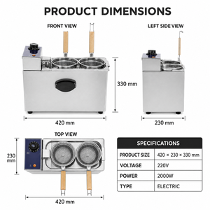 Cuiseur à pâtes électrique professionnel 220V en acier inoxydable, bouilloire à nouilles de comptoir à double panier pour restaurant, traiteur et cuisine - Product Image 3