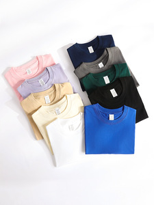 Men's Blue Oversized O-Neck Short Sleeve Cotton T-Shirt Casual Streetwear Blank Tee Solid Color Jersey Fit - Product Image 5