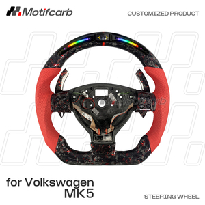Volant personnalisé en fibre de carbone forgée rouge avec poignées en cuir rouge pour Volkswagen R32 MK5 Rabbit 2008 GTI Golf R Jetta - Product Image 2