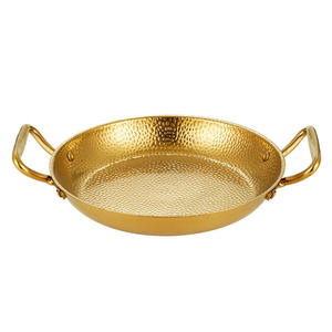 Petit cuiseur de nouilles instantanées en acier inoxydable doré de style coréen avec poêle à frire sèche sukiyaki antiadhésive commerciale à deux oreilles - Product Image 3