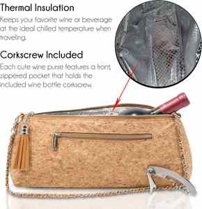 Personalized Fashion Single <b>Bottle</b> Wine Purse | Thermal Insulated Clutch Tote for Women (<b>Cork</b>) - Product Image 4
