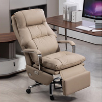 Chaise de bureau et table inclinables électriques en cuir véritable, dossier haut confortable pour une assise prolongée, réglables